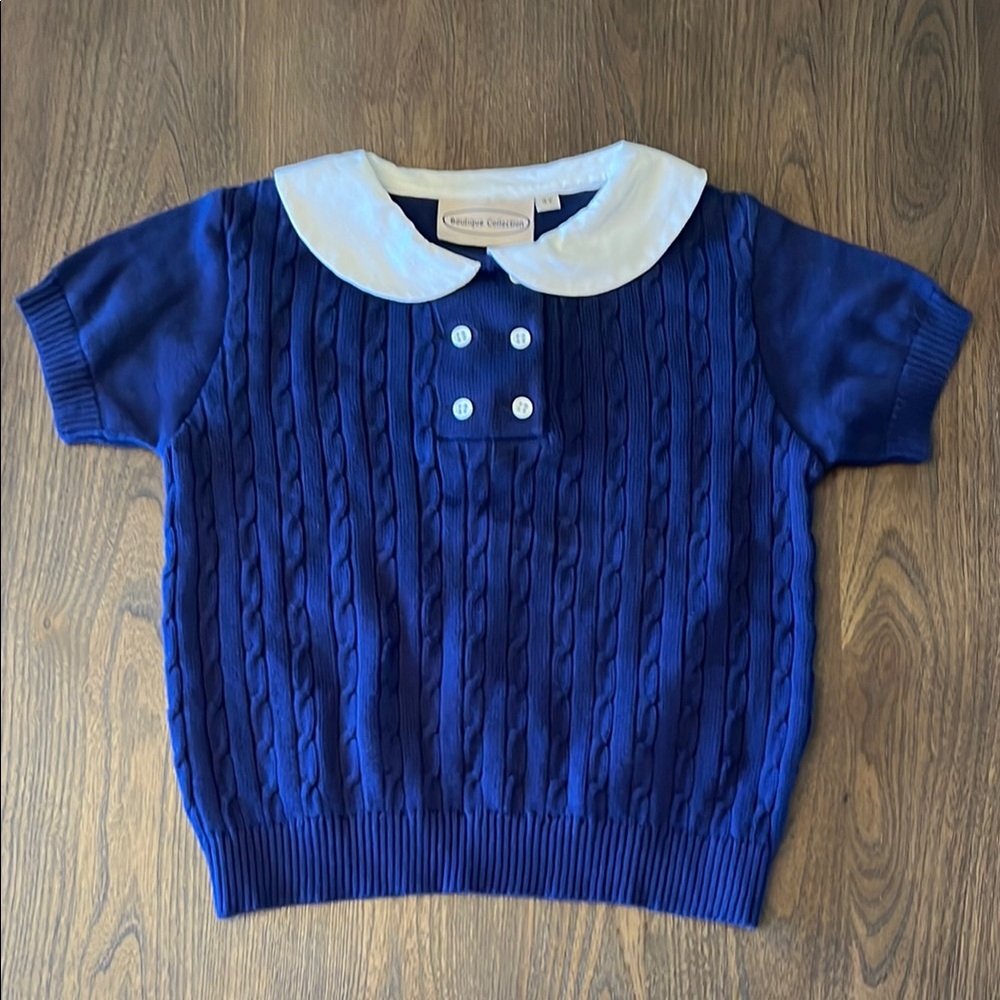 Navy Kids Sweater with White Collar